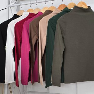 Polera Mujer Cuello Alto Polar Algodón Spandex Talla Única